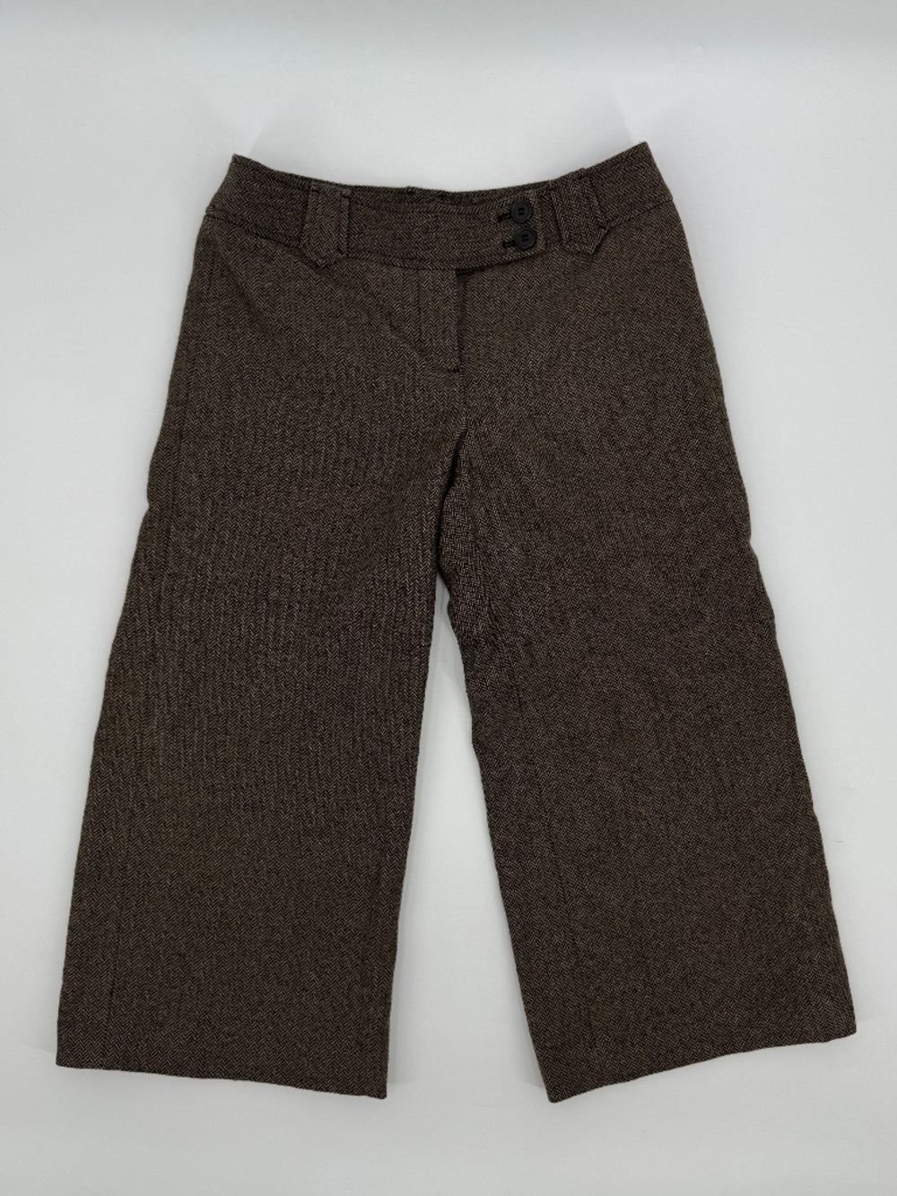 Ann Taylor Loft  Brown Herringbone Wool Cropped Trousers Pants Wide Leg Women 0
